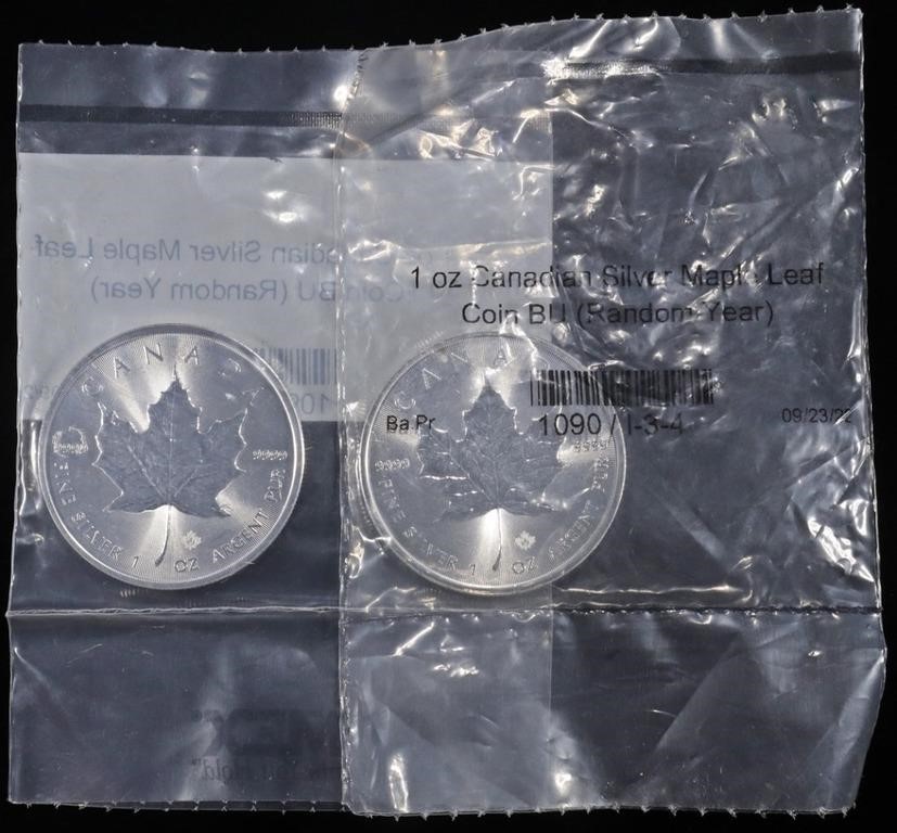 (2) 1 OZ .999 SILVER 2022 CANADIAN MAPLE ROUNDS