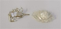 Carved Mother-of-Pearl Rose & Swordfish Brooches