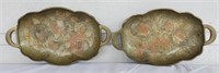 Pair of Gorgeous Hand Paint Brass Trays