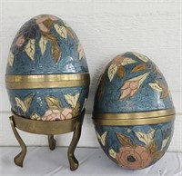 Pair of Gorgeous Hand Painted Brass Egg Decor