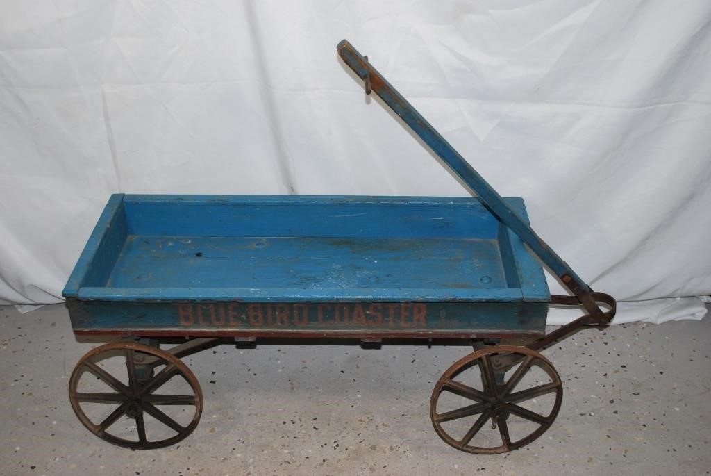 Antique Blue Bird Coaster wooden wagon