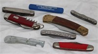 7 POCKET KNIVES & MILITARY P-38 CAN OPENER