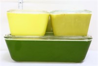 Vntg 4 piece Pyrex green fridge dish set lid as is