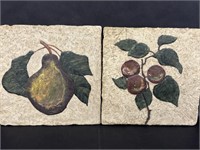 Two Square Textured Fruit Theme Wall Plaques