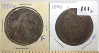 2 - 1890-O Morgan silver dollars