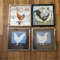 (4) Rooster Art Prints