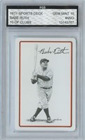 1977 Sports Deck Babe Ruth Card Graded Gem Mint