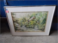 Framed Picture River w/ House 18" 12"