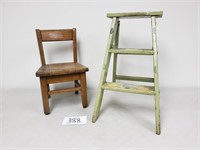 Child's Wood Chair + Small Step Ladder (No Ship)