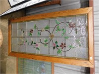 LARGE OAK FRAMED STAINED GLASS WINDOW