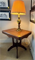 Antique End Table 30"W x 22"D x 27"H & Lamp