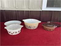 Pyrex casserole dishes, and pie plates