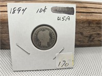 " RARE" 1894 USA 10 CENT COIN