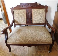 Antique carved walnut loveseat w/ tapestry