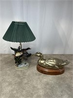 Duck sculpture table lamp and metal duck base for