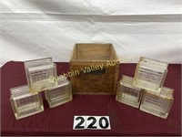 WOODEN DOVETAIL BOX WITH 6 GLASS BLOCKS