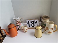 Box of Tea Pots and Pitchers (Orange Coffee Pot)
