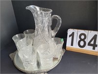 Lead Crystal Pitcher with Tumblers ~ Dresser Tray