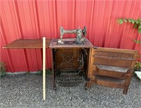 Antique Free Pedal Sewing Machine w/Nice Cabinet