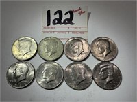 8 Kennedy Half Dollars 64,66,71,74,82,83,85,2000