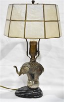 Antique Brass Elephant & Capriz Shell Lamp