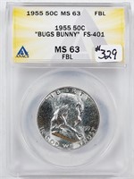 1955  Franklin Half Dollar  ANACS MS-63 FBL  BB