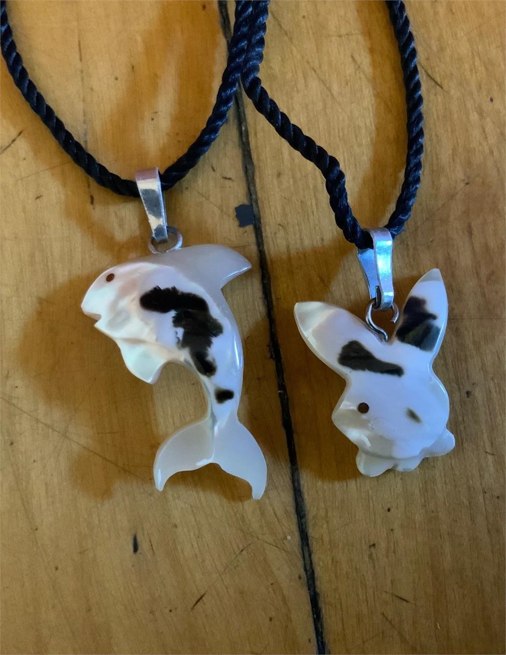 Shell Pendant Necklaces, Dolphin + Rabbit