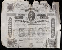 1863 Confederate States $500 Civil War Loan Bond G