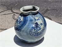 VTG BLUE JAPANESE STONEWARE VASE LARGE HALLMARKED