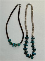 2 Turquoise & Silver Bead Necklaces