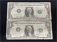 Pair of 1963 A $1 Federal Reserve Notes