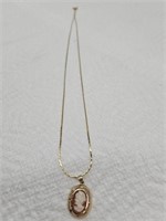14 K Gold Cameo Pendent with Non Gold 22" Chain