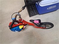 Child’s Kinder kick bike with Mickey Mouse helmet