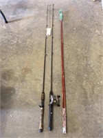 Two fishing poles, one bamboo pole