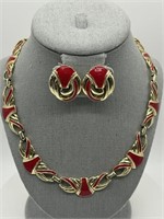 1980's Red & Gold Tone High-Fashion Necklace Set