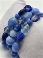 Trio Vintage Blue Art Glass Beaded Bracelets