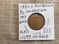 1881S Australia 1/2 sovereign 0.917 Gold 0.1177 oz