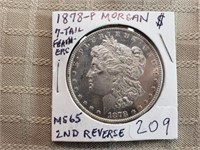 1878P Morgan Dollar 7 Tail Feathers 2nd Rev MS65