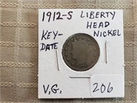 1912S  Liberty Head Nickel  VG KEY DATE