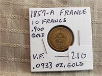 1857A France 10 Francs 0.900 Gold 0.933 oz VF