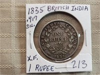 1835 British Inida 1 Rupee 0.917 Silver XF