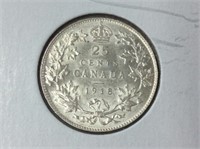1918 (ms62) Canadian Silver 25 Cent