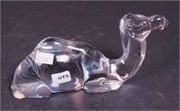 A crystal sitting camel paperweight marked
