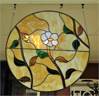 Large Floral Stained Leaded Glass Hanging Window.