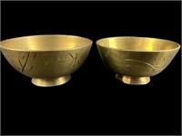 2 mini China Brass footed bowls,  3" & 3.5"