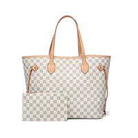 P3977  GOWELL Checkered Tote Shoulder Bag - Cream
