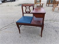 Vintage telephone table. Gossip chair.