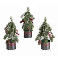 Galvanized Pot Flocked Tree Tabletop Christmas Set