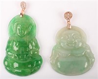 2 GREEN JADE BUDDHA PENDANTS