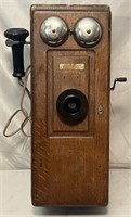1930's Oak wall mount telephone.